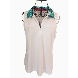 Tommy Bahama Womens Golf Shirt Sz L Tropical Collar Off White